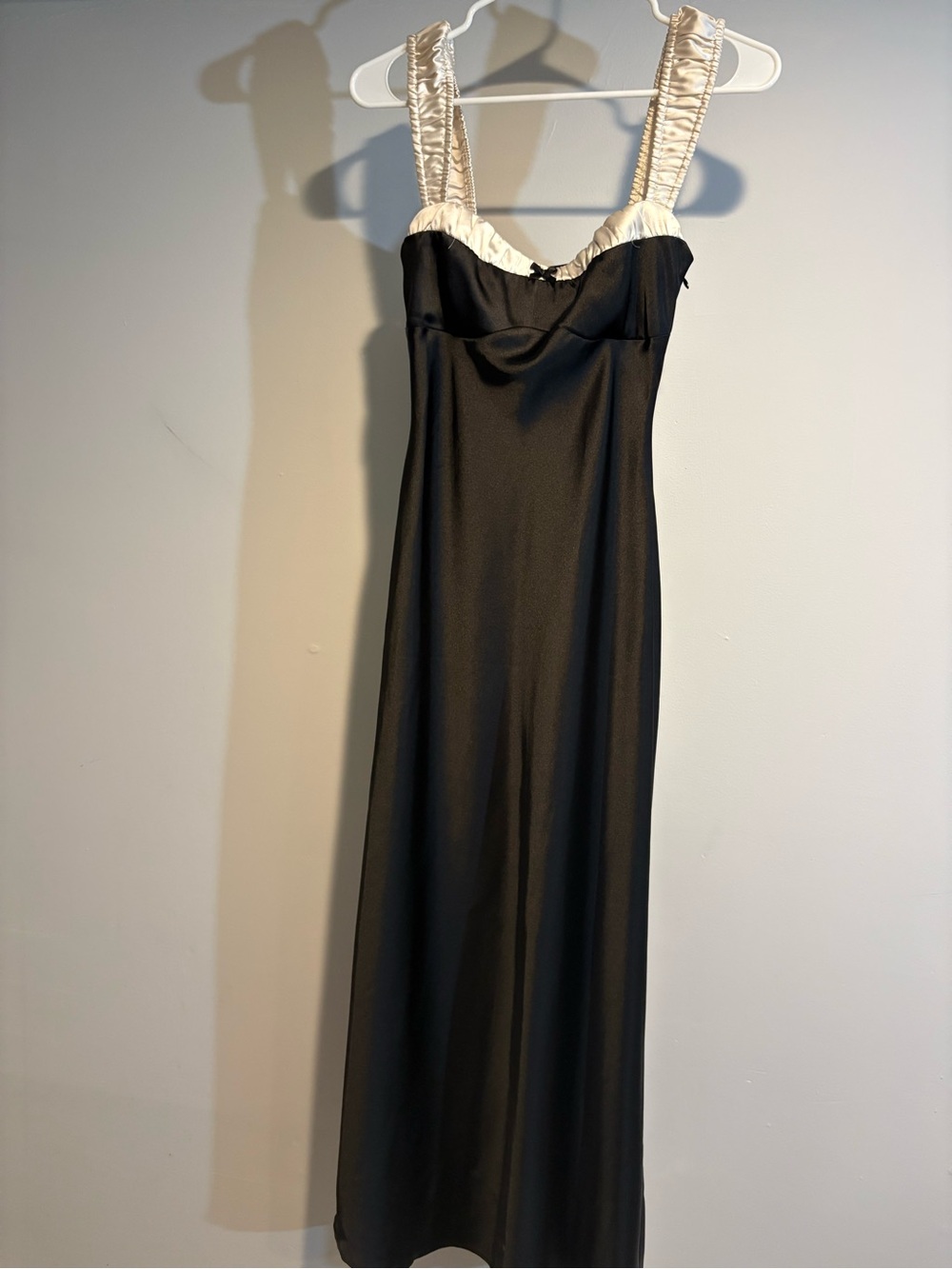 Princess Polly Black Maxi Slip Dress with Cream Ruched Straps
